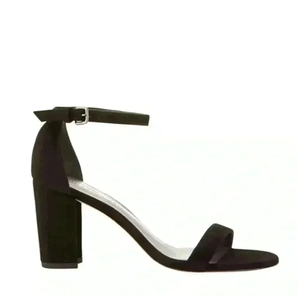 Stuart Weitzman Nearly Nude Suede Ankle Strap Black Pumps Women's 10 Wedding